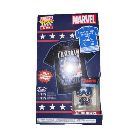 Marvel’s Captain America- Pocket POP/T-Shirt (Small) Bundle - FUNKO POP! MINIS - Picture 1 of 9